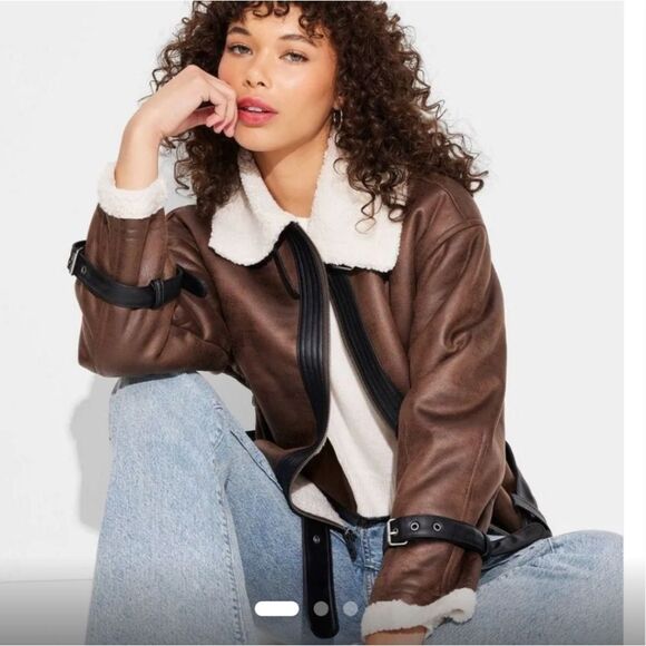 🆕🧥Wild Fable Oversized Aviator Jacket - Brown, Sz XXS - Picture 1 of 8